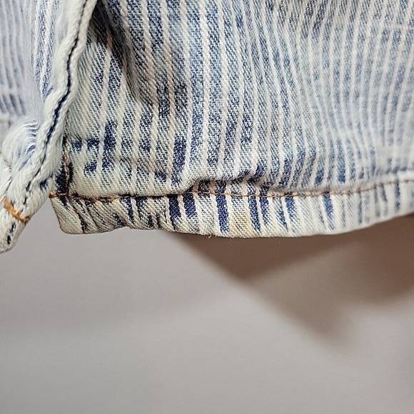 VTG 80s 90s ACID WASH Striped Denim OVERALLS JUMPER bleached mini dress SZ 9/10 - Picture 12 of 13